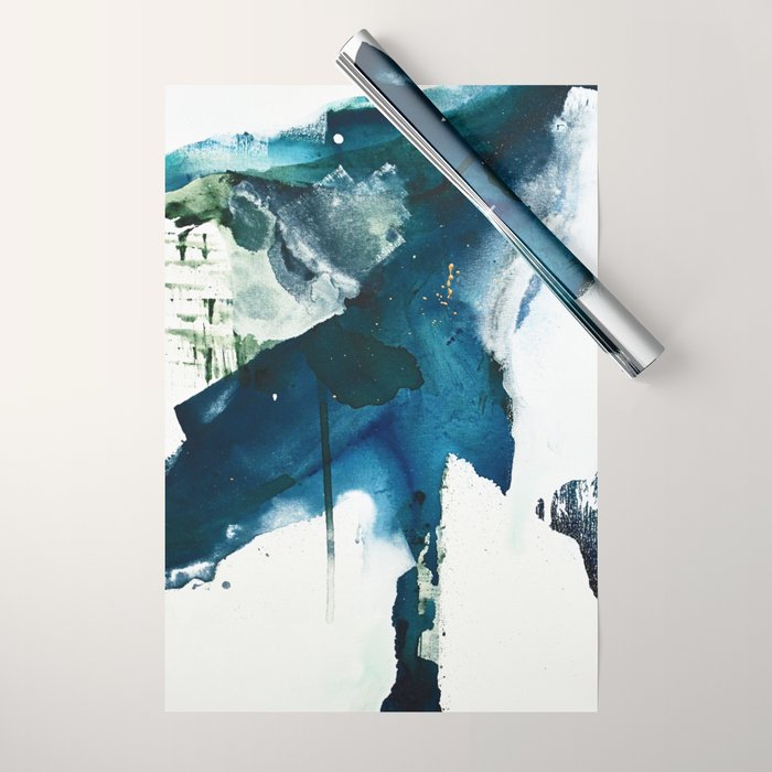 Untamed: a pretty, minimal, abstract painting in blue, white and gold by Alyssa Hamilton Art  Wrapping Paper Gallery Image 1