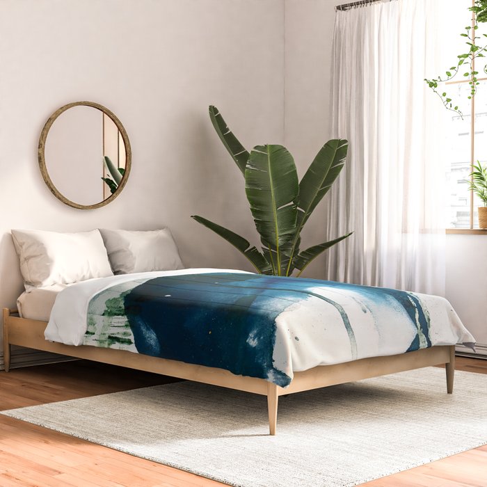 Untamed: a pretty, minimal, abstract painting in blue, white and gold by Alyssa Hamilton Art  Comforter Gallery Image 2