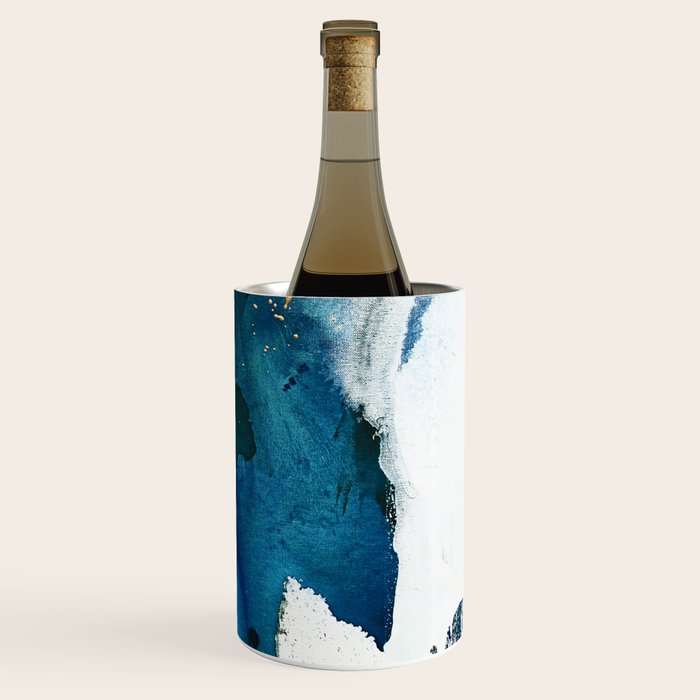 Untamed: a pretty, minimal, abstract painting in blue, white and gold by Alyssa Hamilton Art  Wine Chiller Gallery Image 3