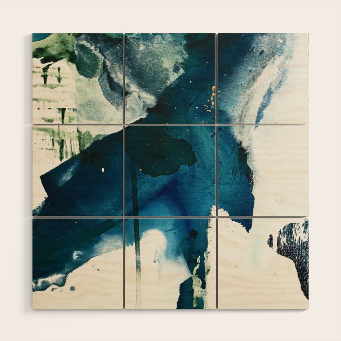 Untamed: a pretty, minimal, abstract painting in blue, white and gold by Alyssa Hamilton Art  Wood Wall Art Gallery Image 1