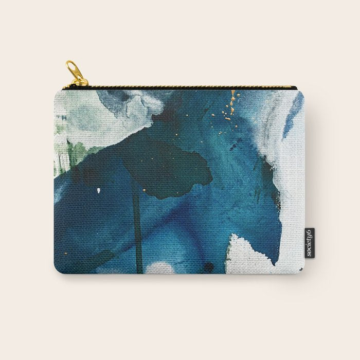Untamed: a pretty, minimal, abstract painting in blue, white and gold by Alyssa Hamilton Art  Carry All Pouch Gallery Image 1