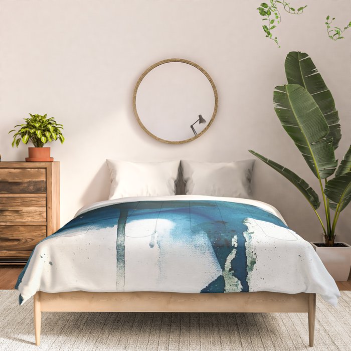 Untamed: a pretty, minimal, abstract painting in blue, white and gold by Alyssa Hamilton Art  Comforter Gallery Image 3