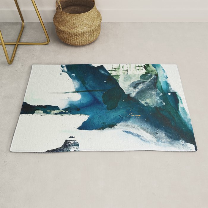 Untamed: a pretty, minimal, abstract painting in blue, white and gold by Alyssa Hamilton Art  Rug Gallery Image 1