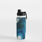 Untamed: a pretty, minimal, abstract painting in blue, white and gold by Alyssa Hamilton Art  Water Bottle Gallery Image 2