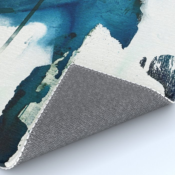 Untamed: a pretty, minimal, abstract painting in blue, white and gold by Alyssa Hamilton Art  Rug Gallery Image 4