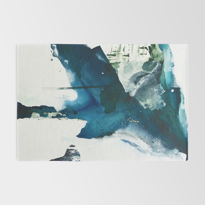 Untamed: a pretty, minimal, abstract painting in blue, white and gold by Alyssa Hamilton Art  Rug Gallery Image 2