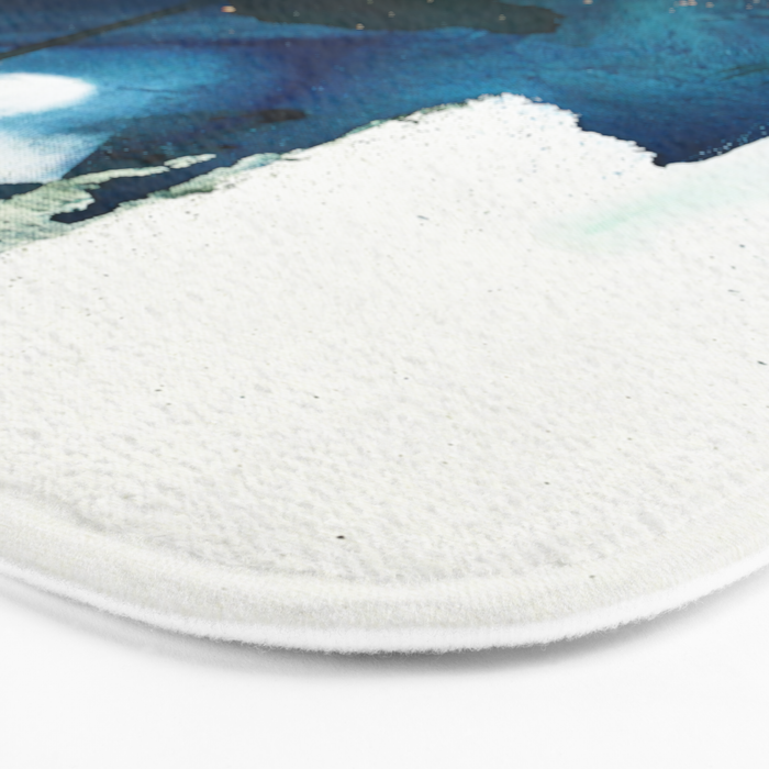 Untamed: a pretty, minimal, abstract painting in blue, white and gold by Alyssa Hamilton Art  Bath Mat Gallery Image 3