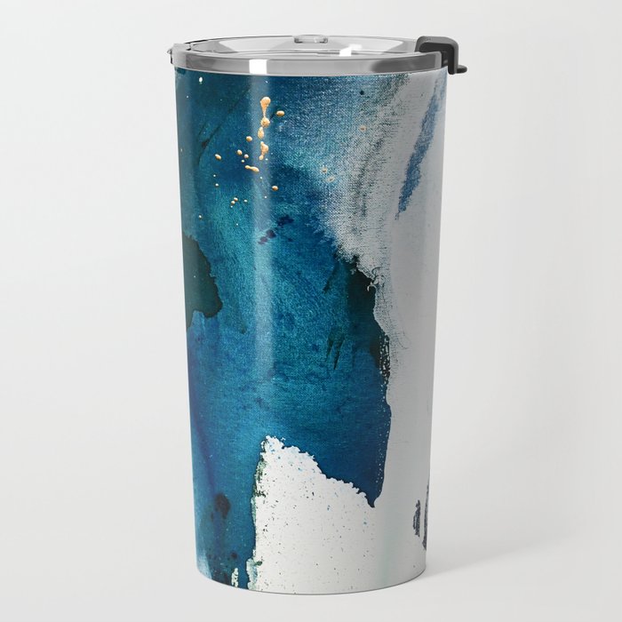 Untamed: a pretty, minimal, abstract painting in blue, white and gold by Alyssa Hamilton Art  Travel Mug Gallery Image 2