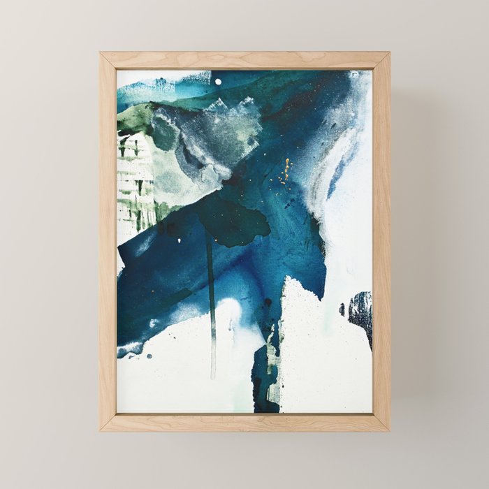 Untamed: a pretty, minimal, abstract painting in blue, white and gold by Alyssa Hamilton Art  Mini Art Print Gallery Image 1