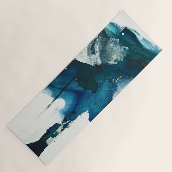 Untamed: a pretty, minimal, abstract painting in blue, white and gold by Alyssa Hamilton Art  Yoga Mat Gallery Image 1