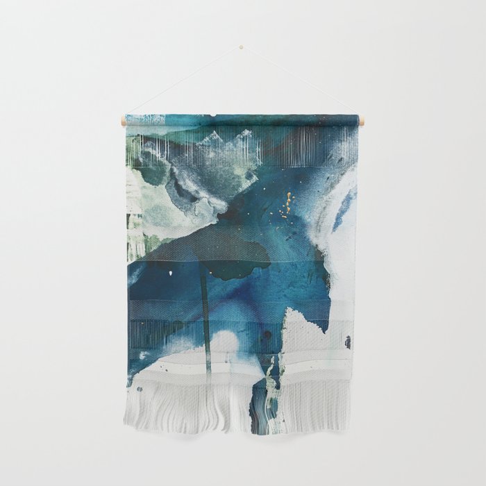 Untamed: a pretty, minimal, abstract painting in blue, white and gold by Alyssa Hamilton Art  Wall Hanging Gallery Image 1