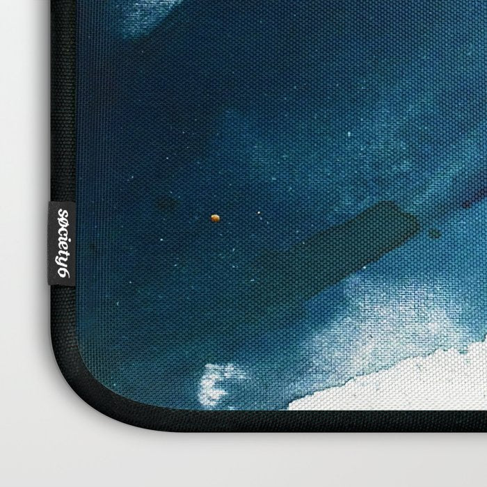 Untamed: a pretty, minimal, abstract painting in blue, white and gold by Alyssa Hamilton Art  Laptop Sleeve Gallery Image 3