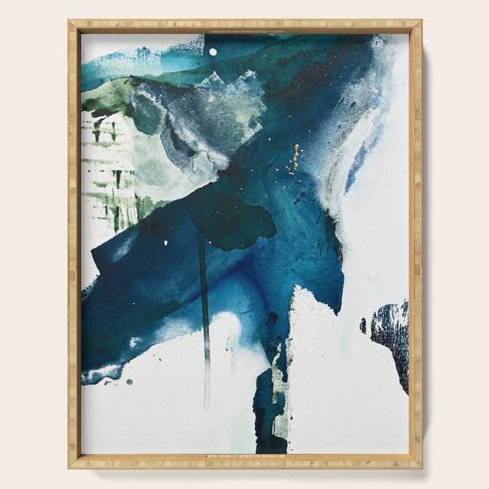 Untamed: a pretty, minimal, abstract painting in blue, white and gold by Alyssa Hamilton Art  Serving Tray Gallery Image 1