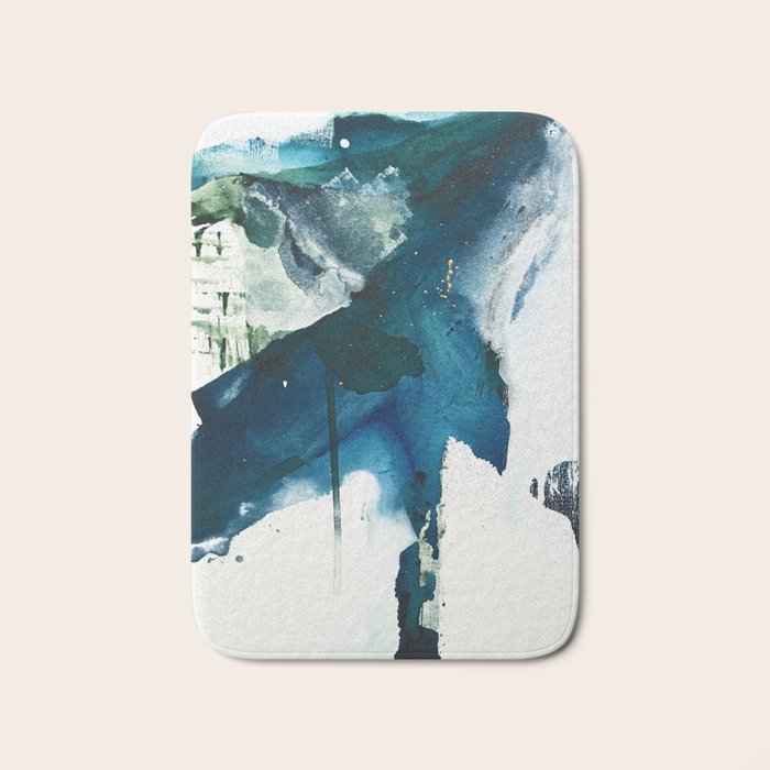 Untamed: a pretty, minimal, abstract painting in blue, white and gold by Alyssa Hamilton Art  Bath Mat Gallery Image 1