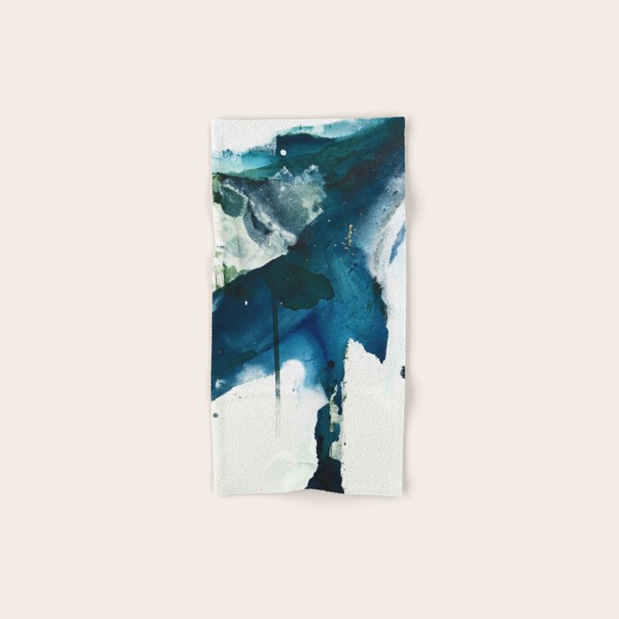 Untamed: a pretty, minimal, abstract painting in blue, white and gold by Alyssa Hamilton Art  Bath Towel Gallery Image 1