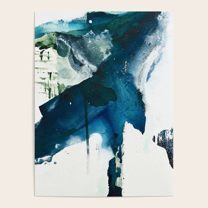 Untamed: a pretty, minimal, abstract painting in blue, white and gold by Alyssa Hamilton Art  Poster Gallery Image 4