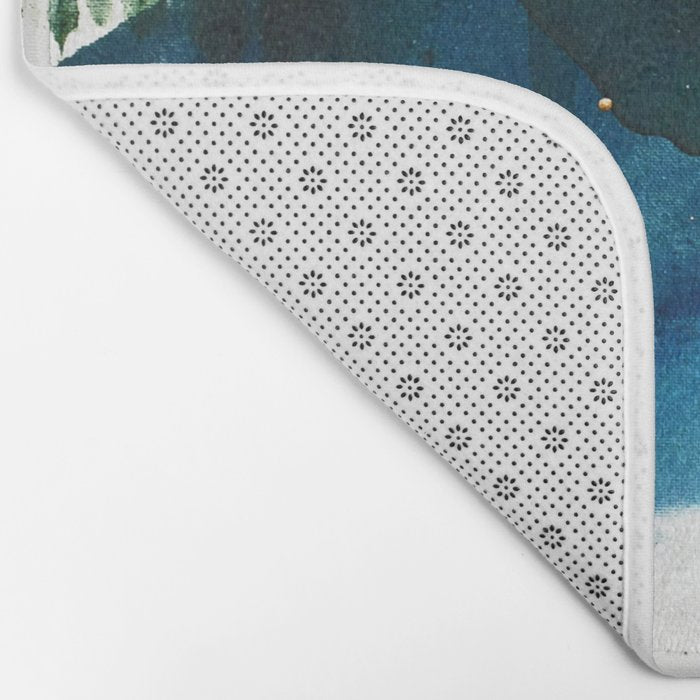 Untamed: a pretty, minimal, abstract painting in blue, white and gold by Alyssa Hamilton Art  Bath Mat Gallery Image 2