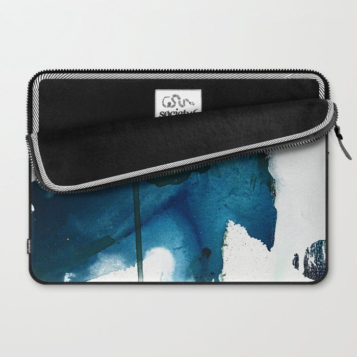 Untamed: a pretty, minimal, abstract painting in blue, white and gold by Alyssa Hamilton Art  Laptop Sleeve Gallery Image 2