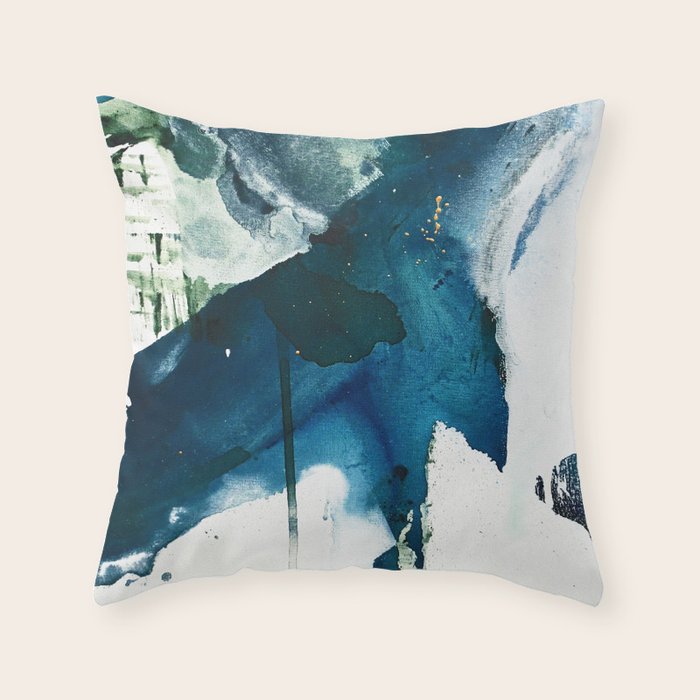 Untamed: a pretty, minimal, abstract painting in blue, white and gold by Alyssa Hamilton Art  Throw Pillow Gallery Image 6