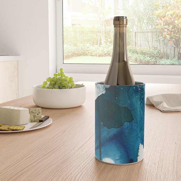 Untamed: a pretty, minimal, abstract painting in blue, white and gold by Alyssa Hamilton Art  Wine Chiller Gallery Image 4