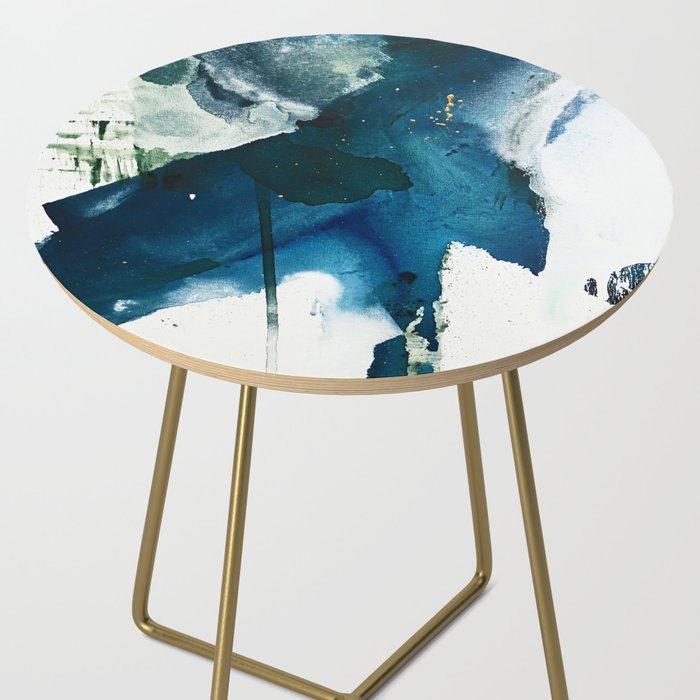 Untamed: a pretty, minimal, abstract painting in blue, white and gold by Alyssa Hamilton Art  Side Table Gallery Image 2