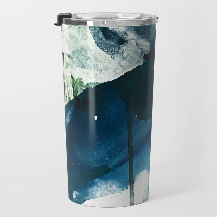 Untamed: a pretty, minimal, abstract painting in blue, white and gold by Alyssa Hamilton Art  Travel Mug Gallery Image 3