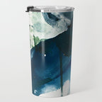Untamed: a pretty, minimal, abstract painting in blue, white and gold by Alyssa Hamilton Art  Travel Mug Gallery Image 3