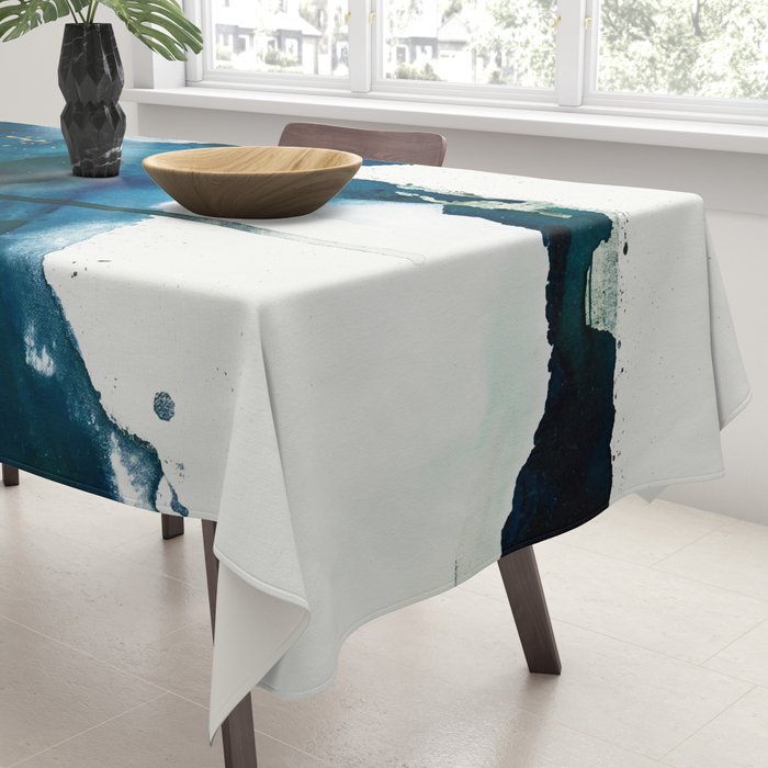 Untamed: a pretty, minimal, abstract painting in blue, white and gold by Alyssa Hamilton Art  Tablecloth Gallery Image 3