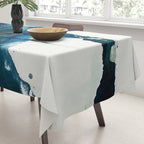 Untamed: a pretty, minimal, abstract painting in blue, white and gold by Alyssa Hamilton Art  Tablecloth Gallery Image 3