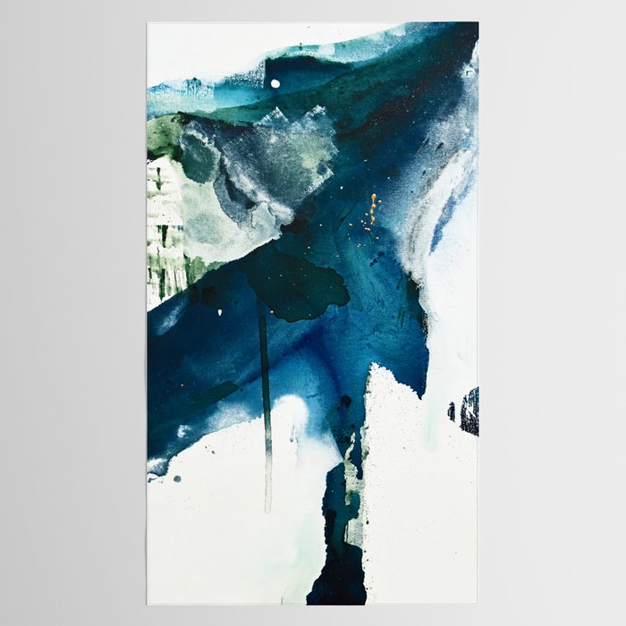 Untamed: a pretty, minimal, abstract painting in blue, white and gold by Alyssa Hamilton Art  Tablecloth Gallery Image 2