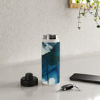 Untamed: a pretty, minimal, abstract painting in blue, white and gold by Alyssa Hamilton Art  Water Bottle Gallery Image 4