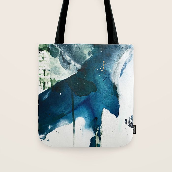 Untamed: a pretty, minimal, abstract painting in blue, white and gold by Alyssa Hamilton Art  Tote Bag Gallery Image 1