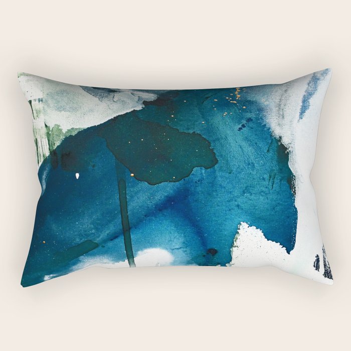 Untamed: a pretty, minimal, abstract painting in blue, white and gold by Alyssa Hamilton Art  Rectangular Pillow Gallery Image 2