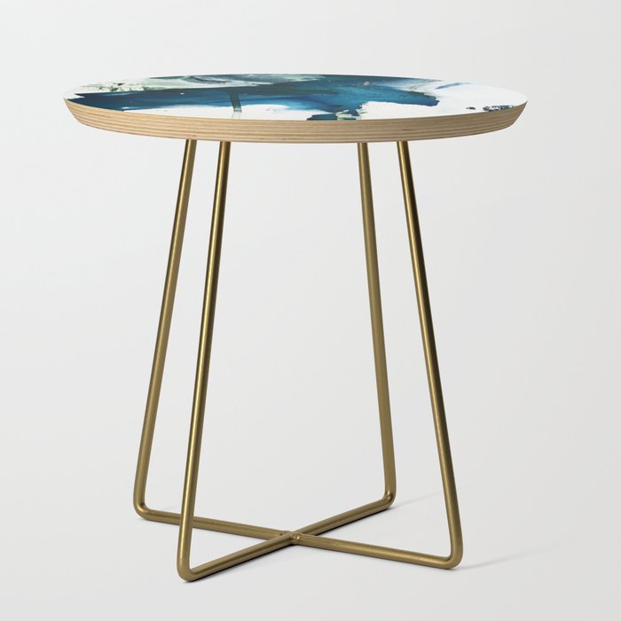 Untamed: a pretty, minimal, abstract painting in blue, white and gold by Alyssa Hamilton Art  Side Table Gallery Image 1