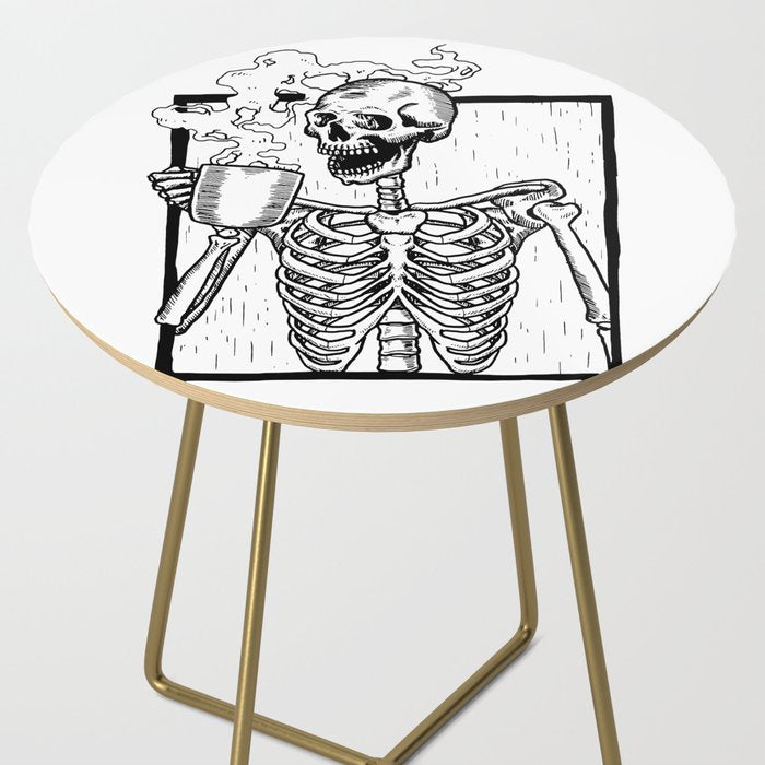 Skeleton Drinking a Cup of Coffee Side Table Gallery Image 2