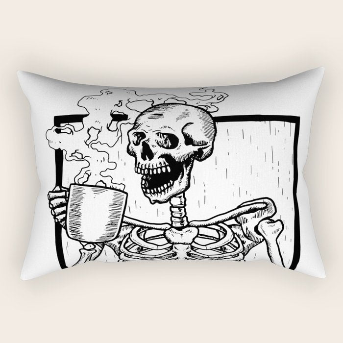 Skeleton Drinking a Cup of Coffee Rectangular Pillow Gallery Image 1
