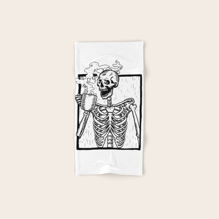Skeleton Drinking a Cup of Coffee Bath Towel Gallery Image 1