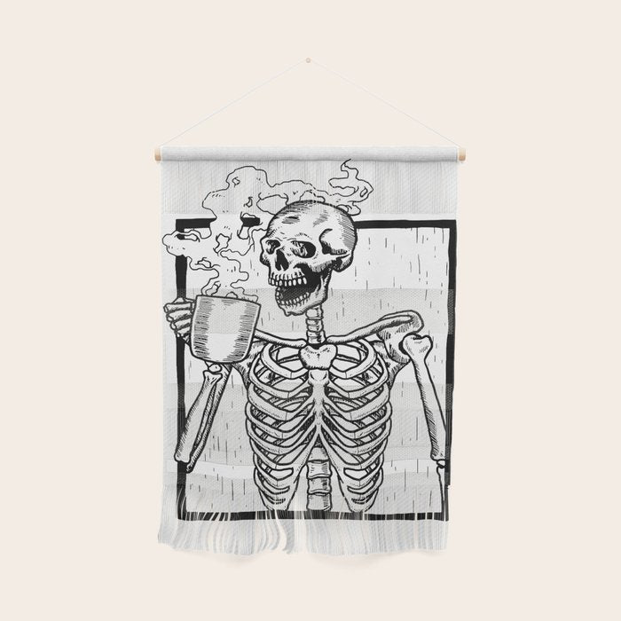 Skeleton Drinking a Cup of Coffee Wall Hanging Gallery Image 1