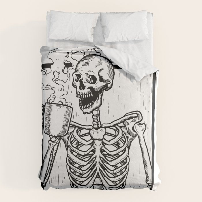 Skeleton Drinking a Cup of Coffee Duvet Cover Gallery Image 1
