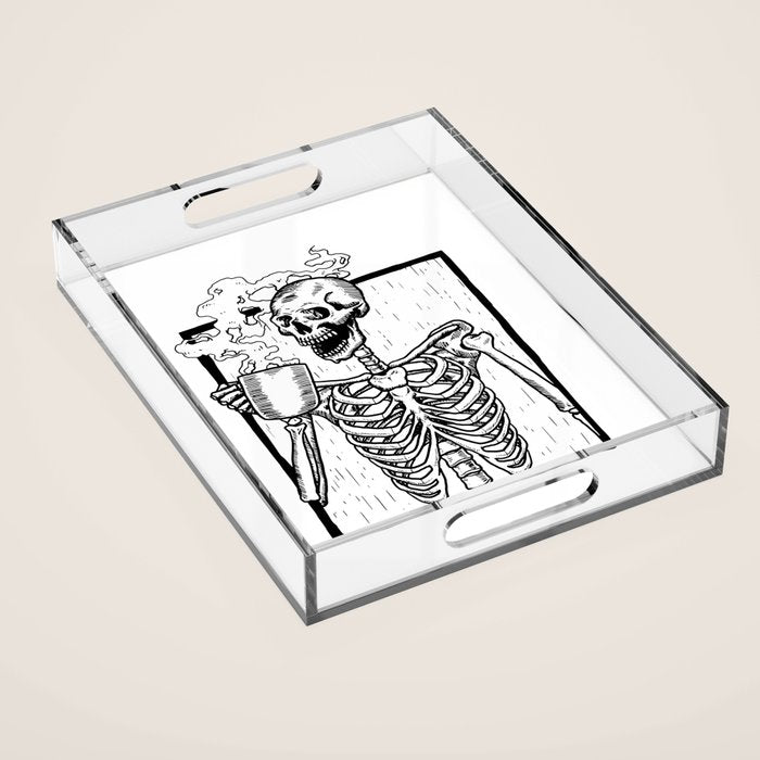 Skeleton Drinking a Cup of Coffee Acrylic Tray Gallery Image 1