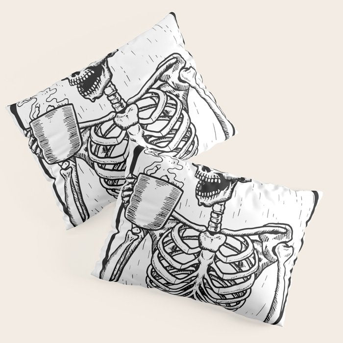 Skeleton Drinking a Cup of Coffee Pillow Sham Gallery Image 3