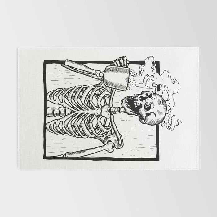 Skeleton Drinking a Cup of Coffee Rug Gallery Image 2