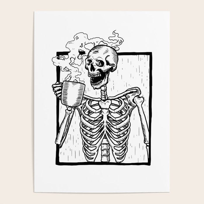 Skeleton Drinking a Cup of Coffee Poster Gallery Image 1