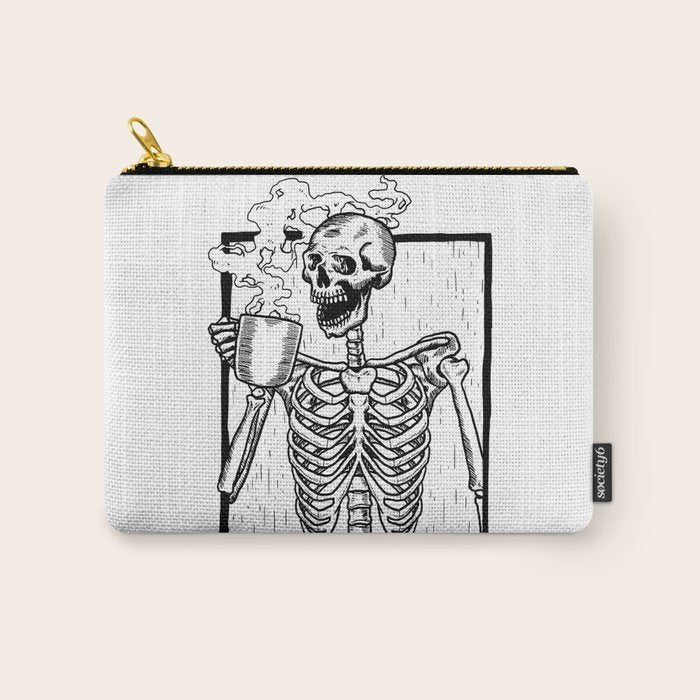 Skeleton Drinking a Cup of Coffee Carry All Pouch Gallery Image 1