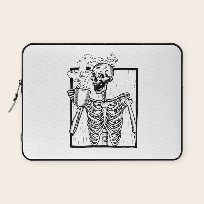 Skeleton Drinking a Cup of Coffee Laptop Sleeve Gallery Image 1