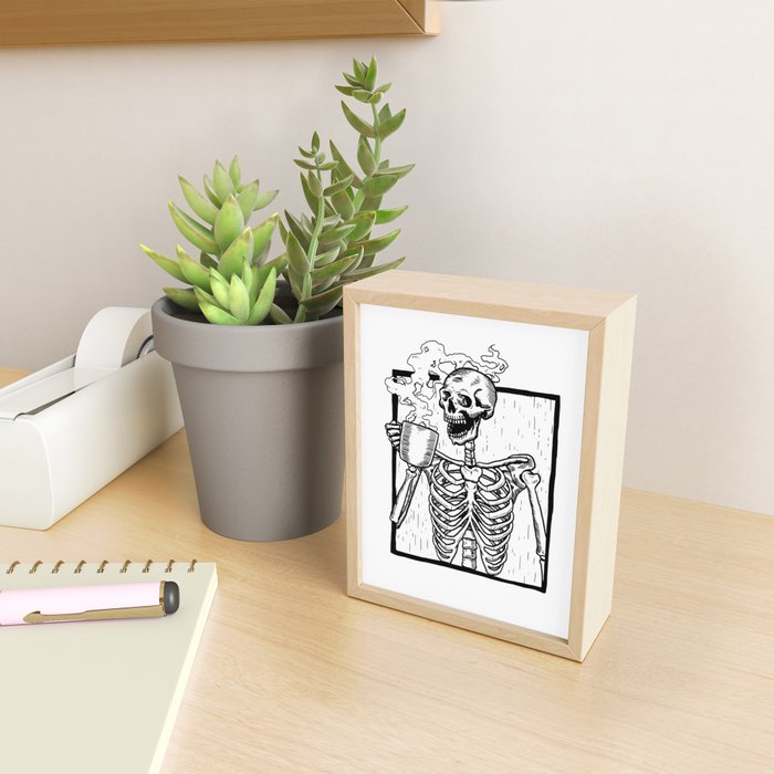 Skeleton Drinking a Cup of Coffee Mini Art Print Gallery Image 2