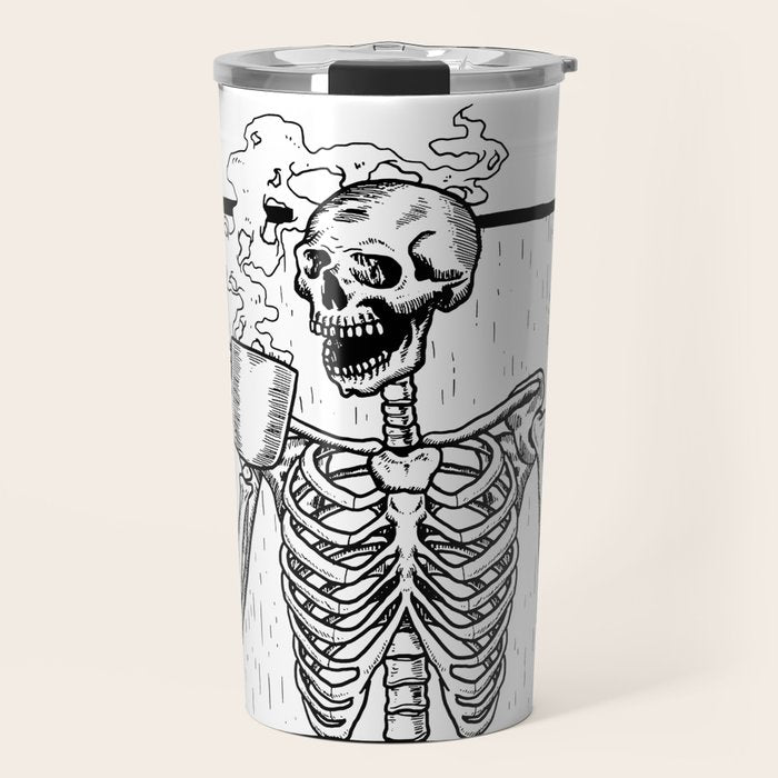 Skeleton Drinking a Cup of Coffee Travel Mug Gallery Image 1