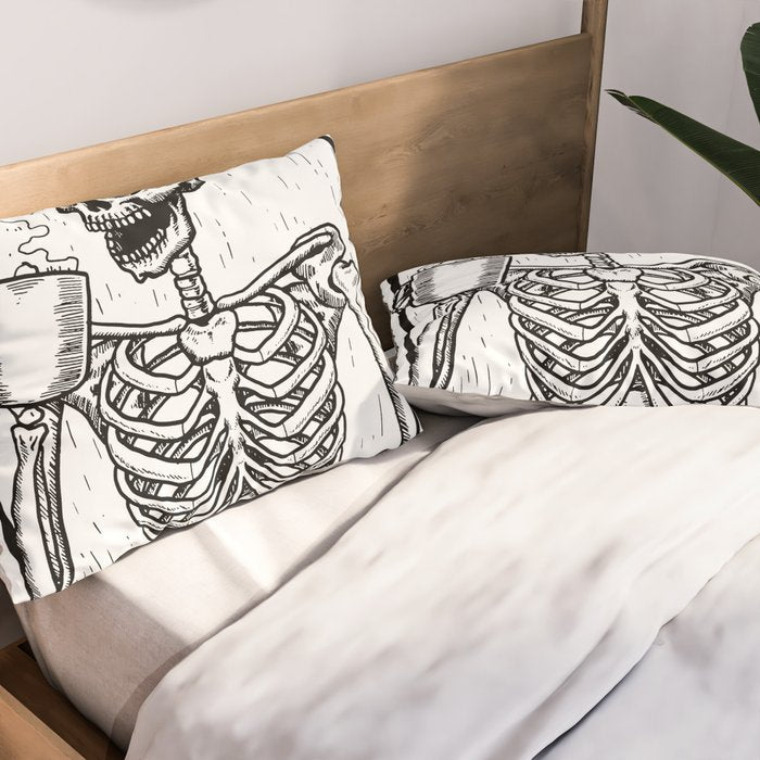 Skeleton Drinking a Cup of Coffee Pillow Sham Gallery Image 2