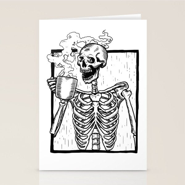 Skeleton Drinking a Cup of Coffee Stationery Card Gallery Image 2