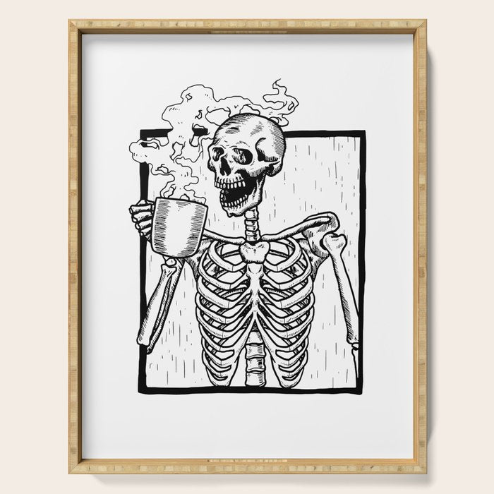 Skeleton Drinking a Cup of Coffee Serving Tray Gallery Image 1